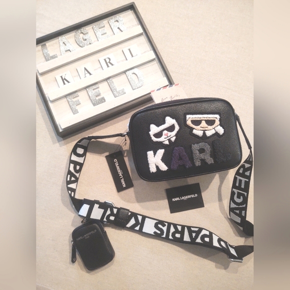 NWt KARL LAGERFELD Paris🗼~ Karl & Choupette🐈‍⬛~ Crossbody Bag Black